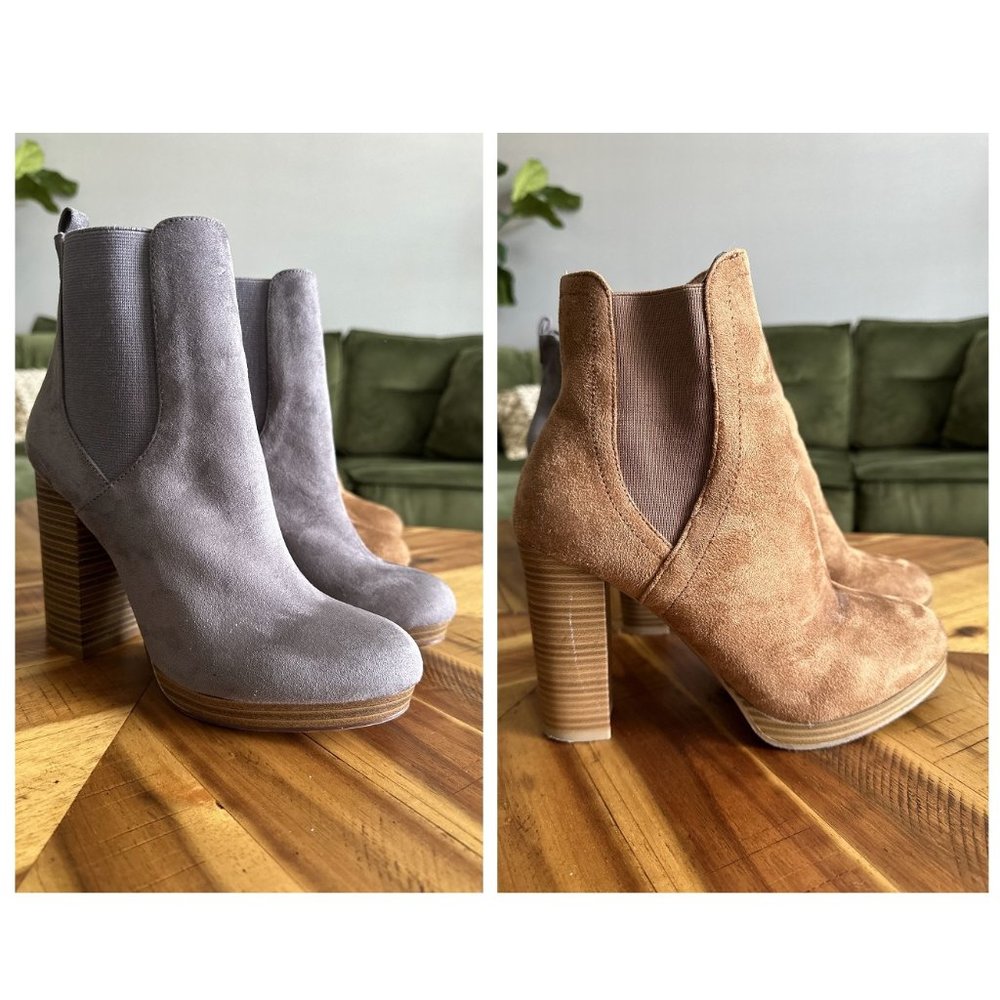 Vegan Suede Ankle Boots - 2 Pairs - Sz 8